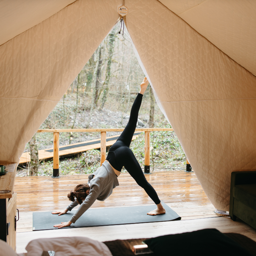 Yoga deck surrounded by serene natural landscapes