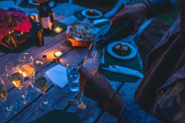 glamping event at dusk
