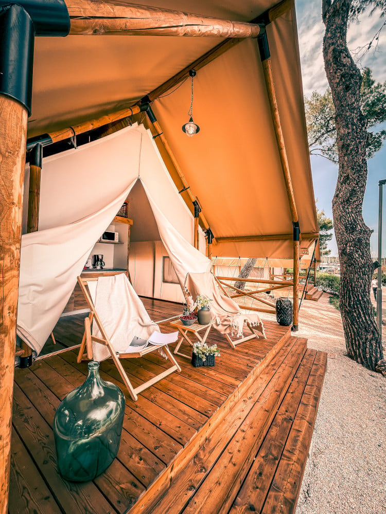 glamping tent facing outdoors